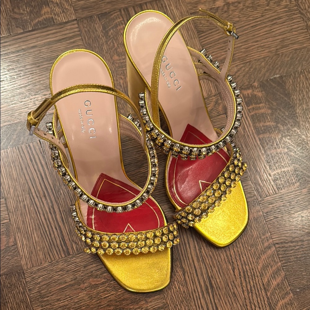 Gucci Sandals Gold metallic crystal size 35.5 brand new with box - Picture 7 of 10